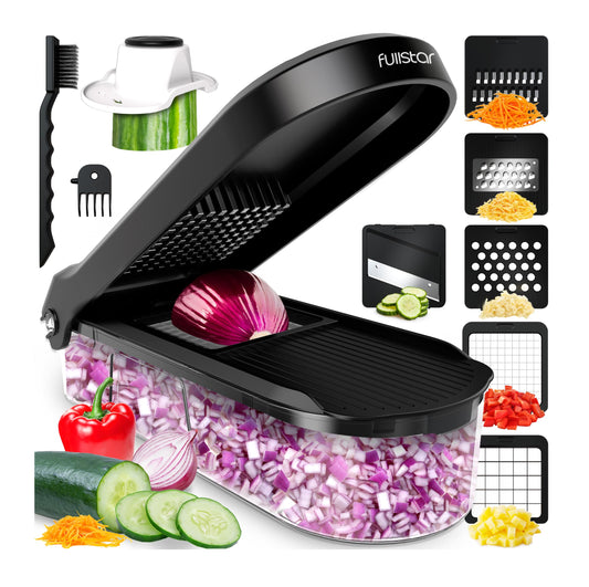 Vegetable slicer mandoline vegetable slicer cucumber slicer onion slicer potato slicer fruit slicer grater for vegetables and cheese julienne slicer (6-in-1 compact black)