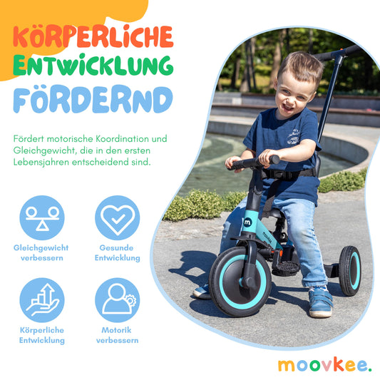 Tricycle from 1 year with push handle 6in1 - Blue balance bike - Tricycle with push handle - Baby bike from 1 year - Kids bike - Balance bikes - Safety balance bike for your child thanks to 3-point harness