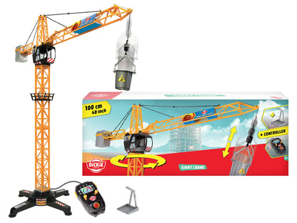 Dickie Toys - Giant Crane 100 cm - Remote-controlled construction crane with large transport bucket and cargo carrier, for children aged 3 years and older, can rotate 350 degrees.