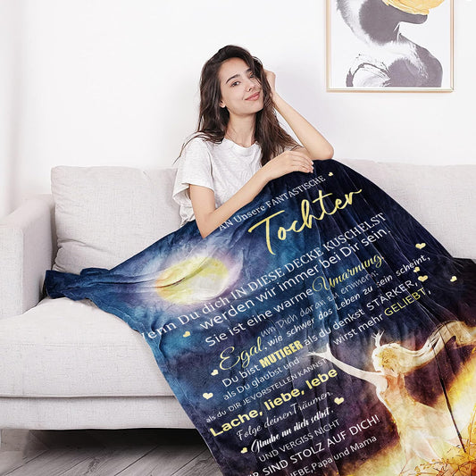 Cuddle blanket fluffy to our daughter from parents, Personalized gifts blanket German Mom and Dad to Daughter Coverlet Positively Encourage Fleece blanket Throw blanket Sofa blanket (150×200cm)