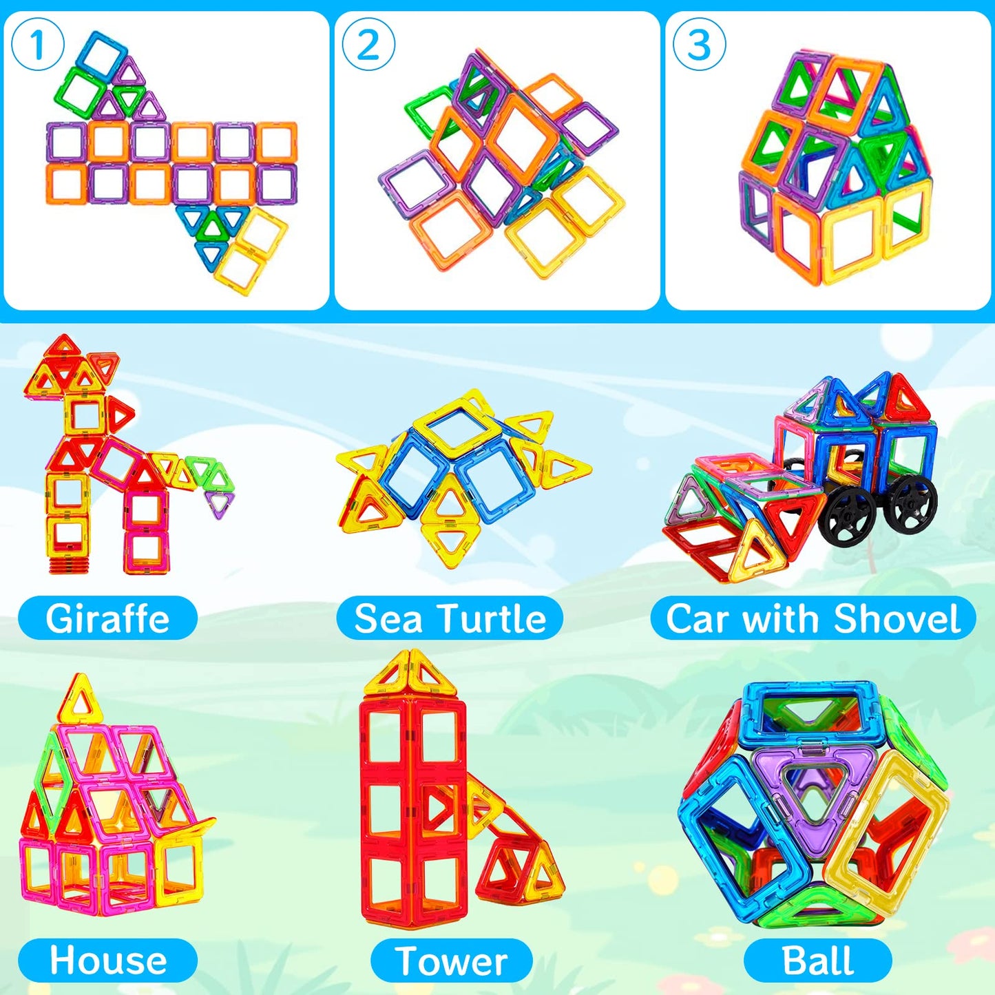 AQXONG 126 Piece Magnetic Building Blocks, Magnetic Toy Magnets for Kids, Fun Educational Construction Toy, Perfect Gift Choice for Boys and Girls Ages 3-8.