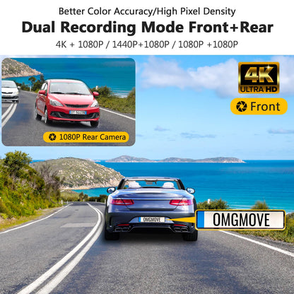 Z-Edge 4K Dashcam GPS WiFi Dual Car Camera 4K 2K 1080P 2.7 Inch LCD, APP Control, 155° Wide Angle Lens, Loop Recording, WDR Night Vision, G-Sensor, Parking Monitor (2025 Version)