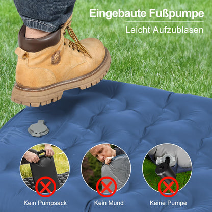 NIKYPJ Self-Inflating Sleeping Pad, 12cm Air Mattress for Camping, Inflatable Ultralight Waterproof Mat with Pillow for Hiking, Outdoors, Camping, Travel (Foot inflation required)