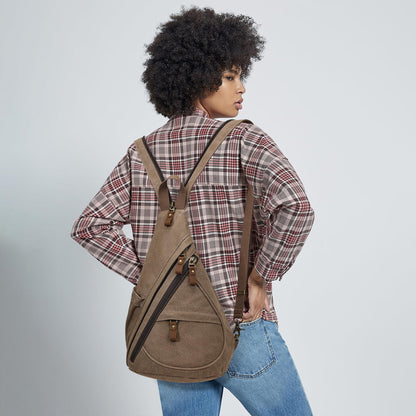 KL928 Canvas Sling Bag Backpack for women and men - shoulder bag crossbody bag with adjustable shoulder strap perfect for outdoor sports, hiking, cycling, mountaineering, traveling.