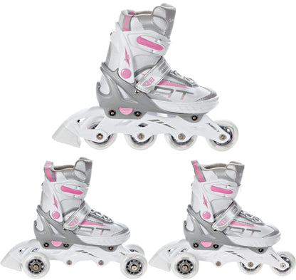 RAVEN Profession 3in1 Inline Skates Triskates Roller Skates Inline Skates for Kids and Adults adjustable (White/Pink, 28-32 (18.5cm-21cm))