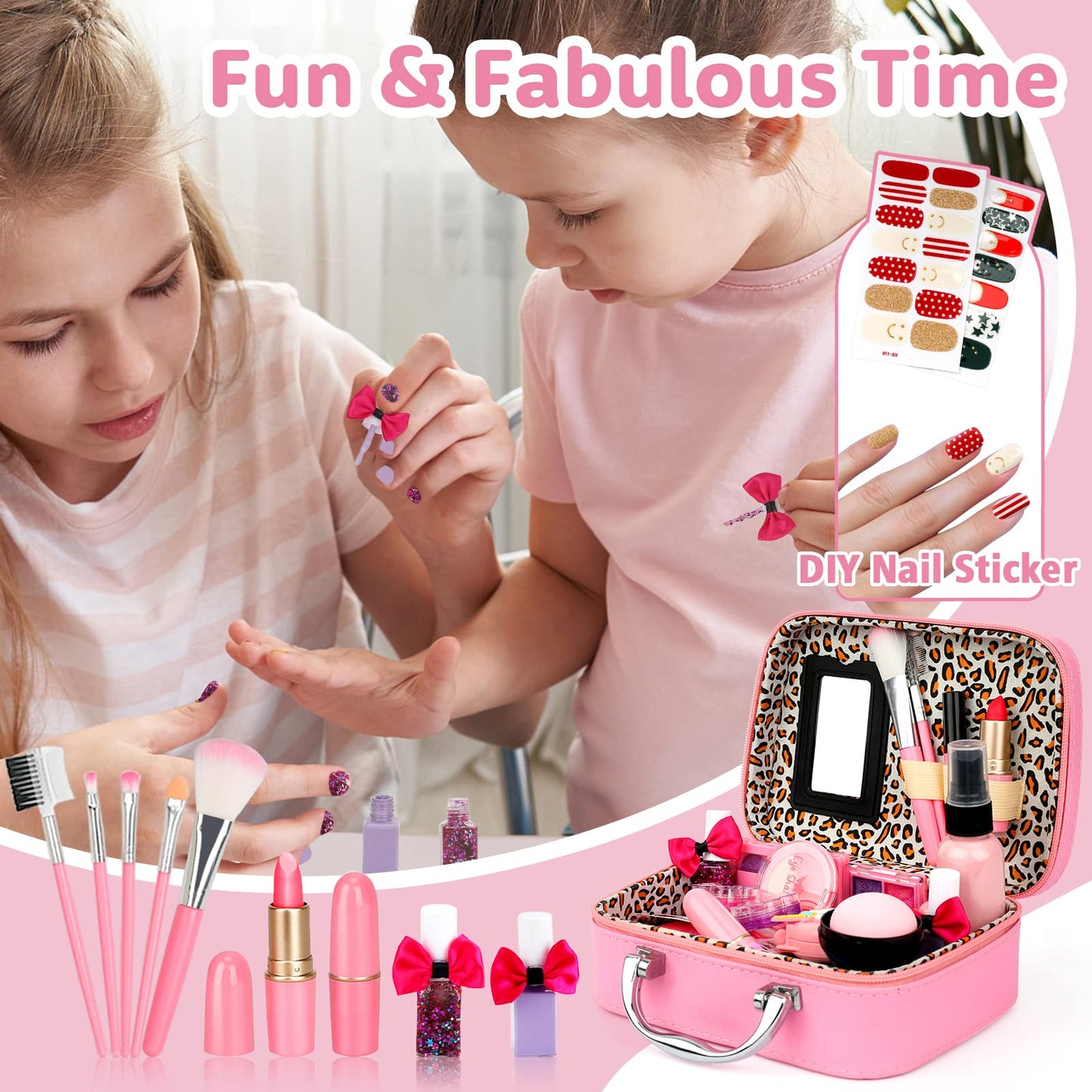 Flybay kids makeup set for girls, washable makeup for children, makeup case for girls, elementary school kids makeup kit, birthdays, Christmas gifts for kids 3, 4, 5, 6, 7, 8, 9, 10 years old.