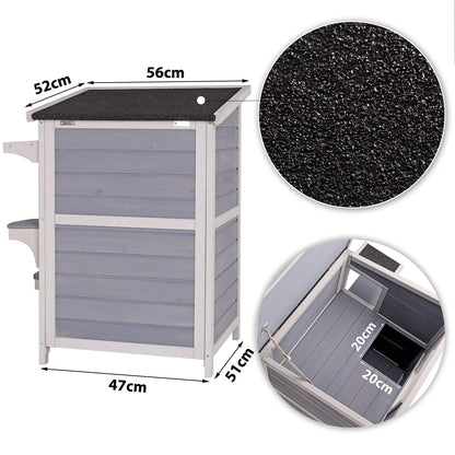 lionto outdoor cat house for playing and resting, wooden house for cats with weatherproof bitumen roof, 56x52x82 cm, window and 3 entrances, sturdy cat hut with assembly instructions, grey/white