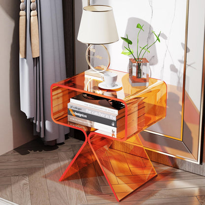 Acrylic Nightstand Side Table, Modern Design Clear Home Decor Display End Table (Orange)