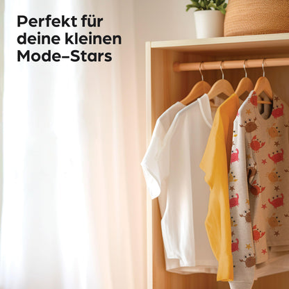 Praknu children's clothes hangers made of wood with hooks 360° rotatable - set of 10 - sturdy natural beech wood FSC® - perfect organization for children's clothing - children's clothes hangers.
