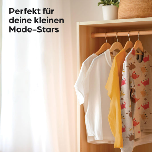 Praknu children's clothes hangers made of wood with hooks 360° rotatable - set of 10 - sturdy natural beech wood FSC® - perfect organization for children's clothing - children's clothes hangers.