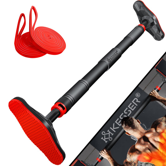 KESSER® Door Frame Pull Up Bar Adjustable, Pull Up Bar Home Gym, Bar without Screws/Drilling, 68-106 cm Extendable, Holds up to 300Kg & Non-slip Grips, includes Resistance Bands