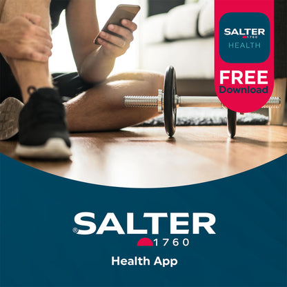 Salter SA00432FEU6 Bluetooth bathroom scale - body weight scale with max. capacity 200 kg, scale with 8-user memory, connect via Salter Health App to track health and fitness.