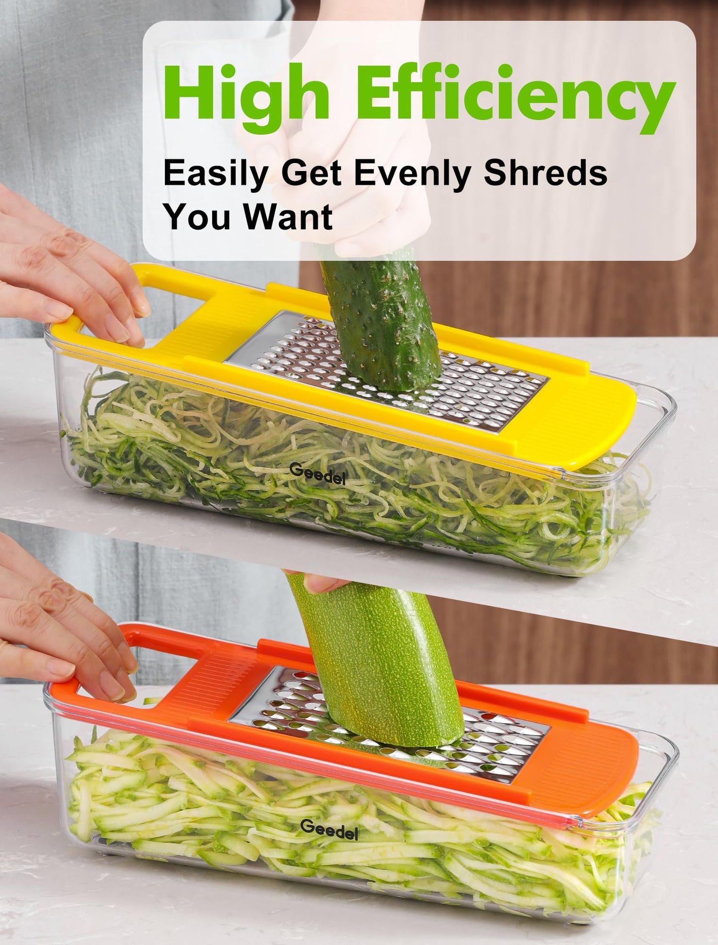 Geedel 4 in 1 Multifunction Mandoline Vegetable Slicer, Onion Cutter, Vegetable Chopper Manual Cheese Grater, Julienne Cutter Cucumber Slicer, Vegetable Grater Apple Grater Potato Slicer (Red)