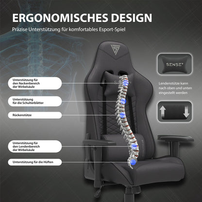 SENSE7 Gaming Fabric Spellcaster Office Chair Gamer Ergonomic seat Armrest One-piece steel frame Adjustable tilt angle Black, 43-52 x 69.5 x 57, 5902659841537