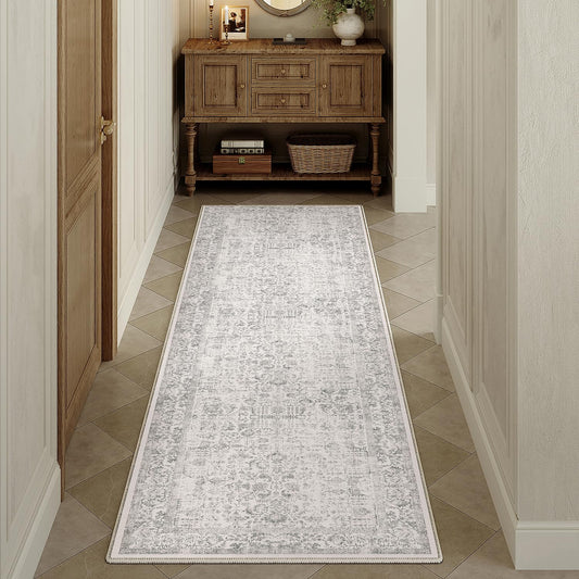 HUGEAR Vintage Gray Washable Rug 60x180cm Runner Entryway Non-slip Soft Short Pile Bedroom Retro Rugs Kitchen Carpet Bridge Hallway Carpet