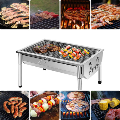 SunJas picnic grill stainless steel charcoal grill small portable camping grill detachable BBQ grills for outdoor garden party etc. (40 x 28 x 21.5 cm)