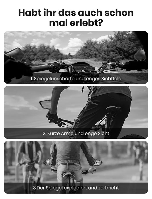 COICER bike mirror (right+left) with extra large mirror surface - 360° adjustable bike mirror for E-bike & E-scooter handlebars - rearview mirror compatible with all models (set right+left)