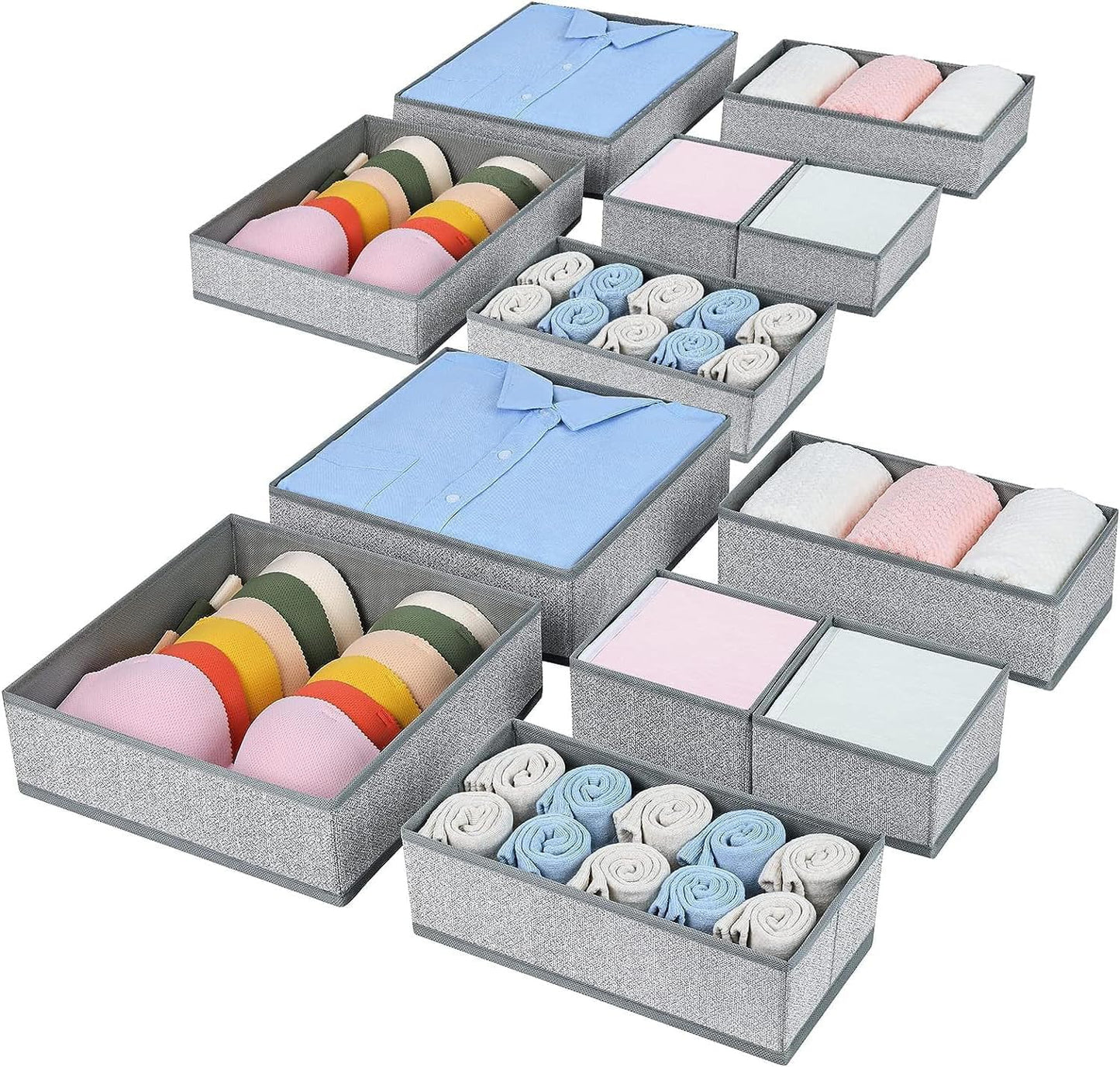 Homsorout 12 Piece Closet Organizer Drawer Organizer, Foldable Storage Box Fabric, Underwear Organizer, Closet Organizer for Clothing, Socks, Heather Gray