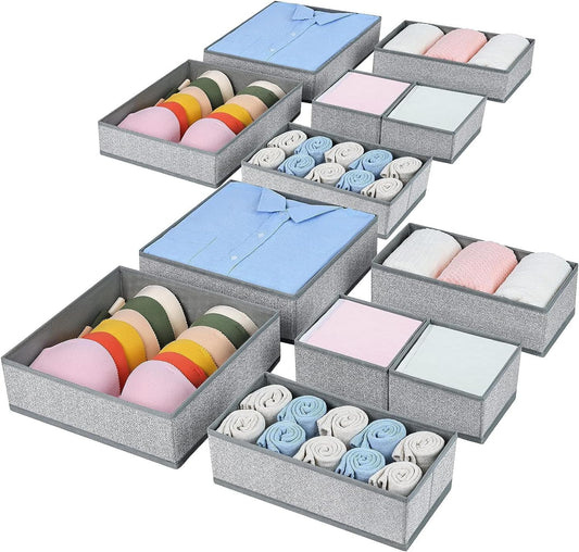 Homsorout 12 Piece Closet Organizer Drawer Organizer, Foldable Storage Box Fabric, Underwear Organizer, Closet Organizer for Clothing, Socks, Heather Gray