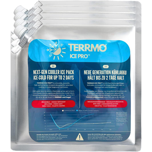 TERRMO Ice Pro™ Premium Large Cooling Pack for Cooler Bag, Ice Box, Cooler Backpack | Long cooling time up to 48-72h | Reusable, High performance | Cooling elements XL | 830ml/900g, 25x25cm (4 pack)