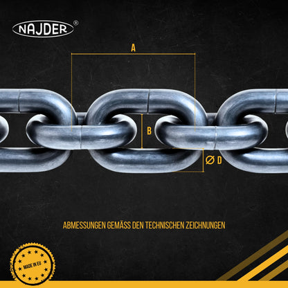 NAJDER stainless steel chain 5m, stainless chain, safety chain, chain for hanging chairs, barrier chains, Max 1180kg, 5mm x 5m, DIN 766, Thickness 5mm, Stainless Steel A4, Inox, AISI 316, Premium Quality