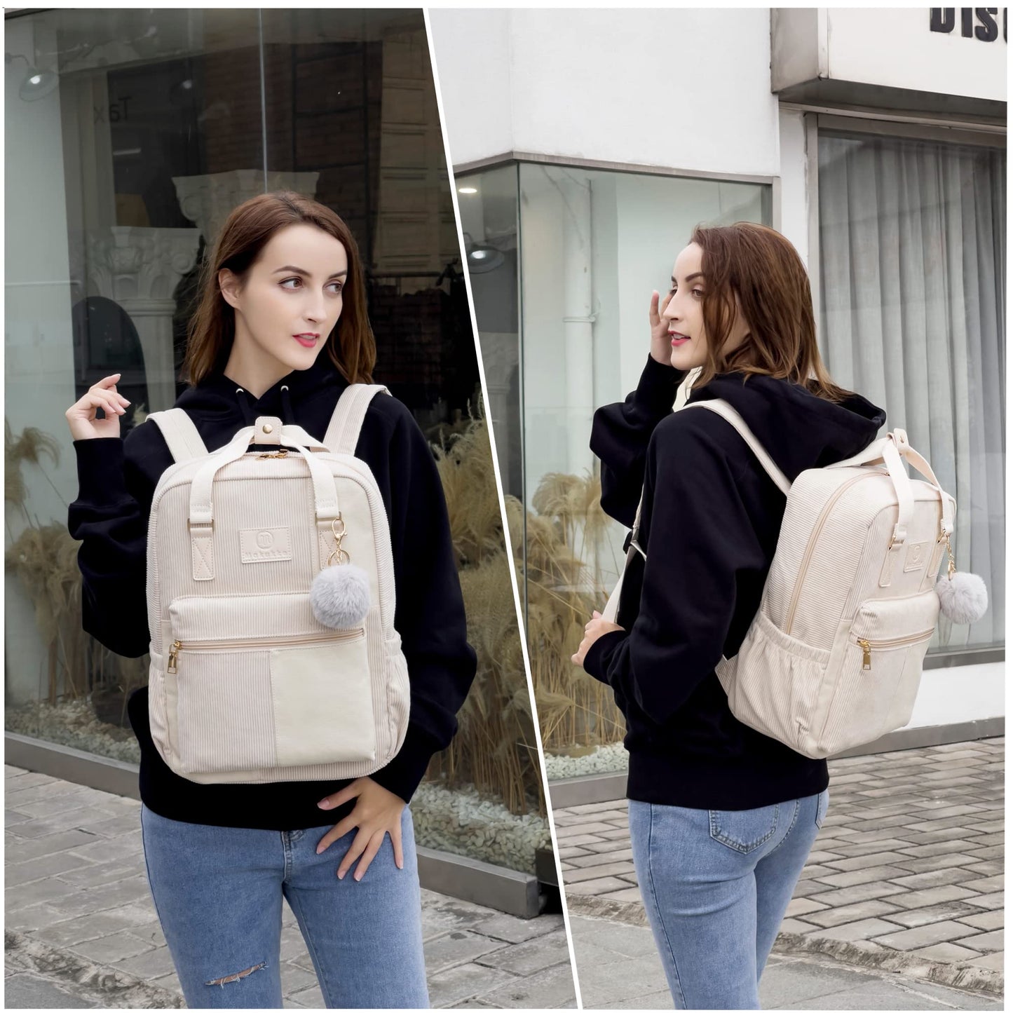 Makukke backpack for women and men, cord daypack with anti-theft pocket, casual school bag for everyday use.