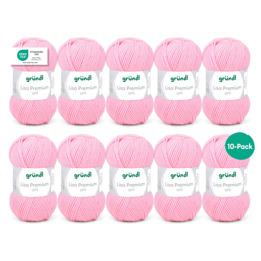 Gründl Wool Lisa Premium solid - 10 x 50 g - Yarn for crocheting - Yarn for knitting - 100% Polyacrylic - Soft & easy to care for - Needle size 3.5-4.5 - Baby pink