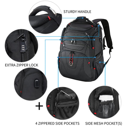 KROSER Laptop Backpack 17.3 Inch Business Travel Backpack Carry-On Waterproof with Hard Shell Security Compartment Charging Port RFID Pocket for Men/Women/College/School - Black MEHRWEG