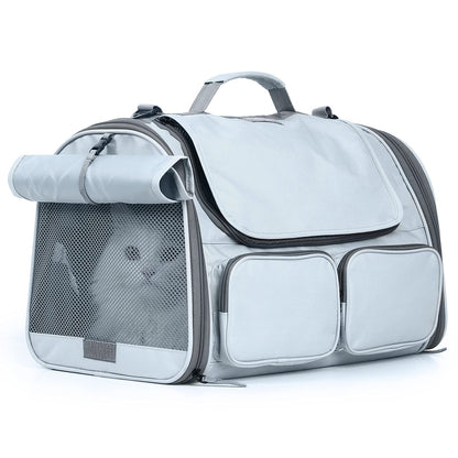 FUKUMARU Cat Carrier, Foldable Pet Carrier, Dog Carrier with Travel Bag, Carrier for Cats/Dogs up to 22 lbs, Light Gray, Large