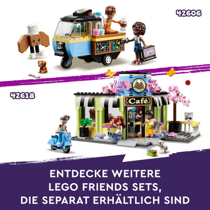 LEGO Friends Heartlake City Café, kids' toy, bakery playset, gift idea for girls and boys ages 6+, includes 3 minifigures and a dog figure 42618