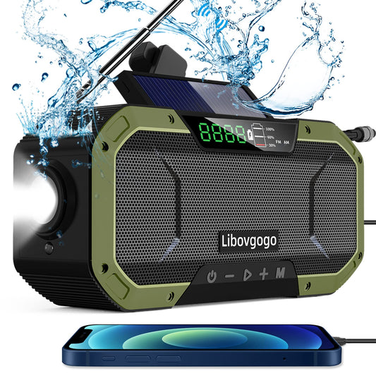 Libovgogo DF-580B Emergency Radio Portable AM/FM Solar Hand Crank Radio with LED Flashlight Reading Lamp Solar Panel 5000mAh Power Bank Outdoor Camping Dynamo Radio