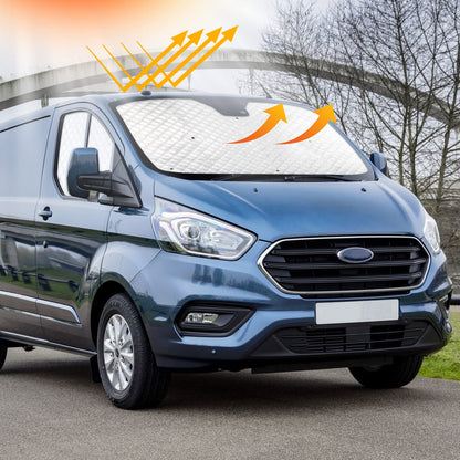 Opaltool thermal mat for driver's cabin interior for Ford Transit Custom 2012-2025, 3-piece UV & water protection sunshade for privacy & temperature control in motorhome.