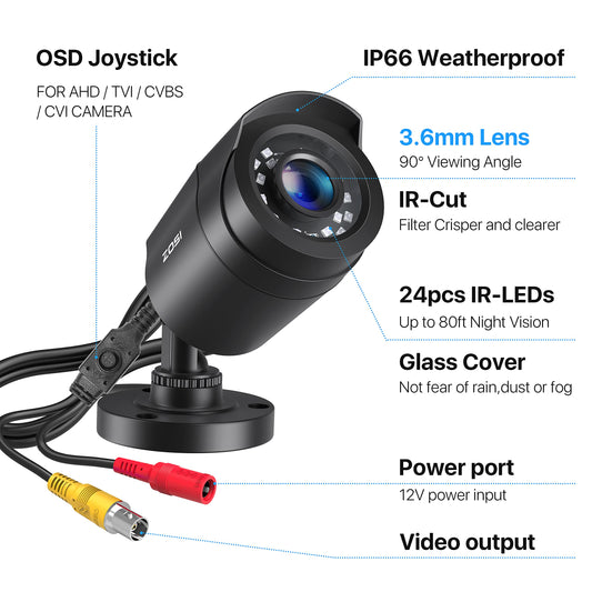 ZOSI 1080P HD Outdoor Video Surveillance Camera 4-in-1 TVI/CVI/AHD/CVBS 960H CCTV Camera with OSD 24M IR Night Vision