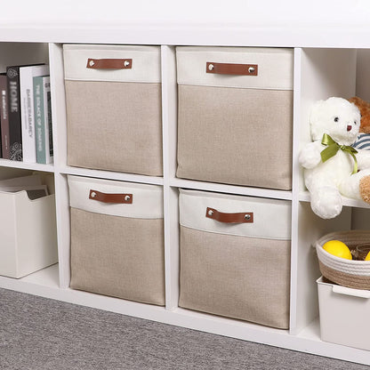 Mangata fabric storage cube 4-pack, 30x30x30cm storage basket for bedroom, craft room, kids room ▏ Light Khaki&White