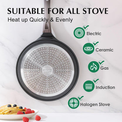 SENSARTE Black Crepe Pan 30cm Non-Stick Skillet Omelette Pancake Flat Pan with Swiss Granite Non-Stick Coating, Bakelite Handle, Induction Compatible, PFOA PFOS Free.