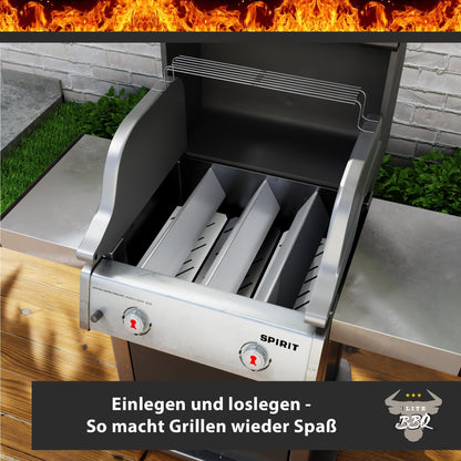 Elite BBQ 1.5mm thick burner cover and flavorizer bars for Weber Spirit 210/220 from 2013. Replacement parts include 7365 heat reflector for Spirit I & II E210/E220/S210 gas grills.