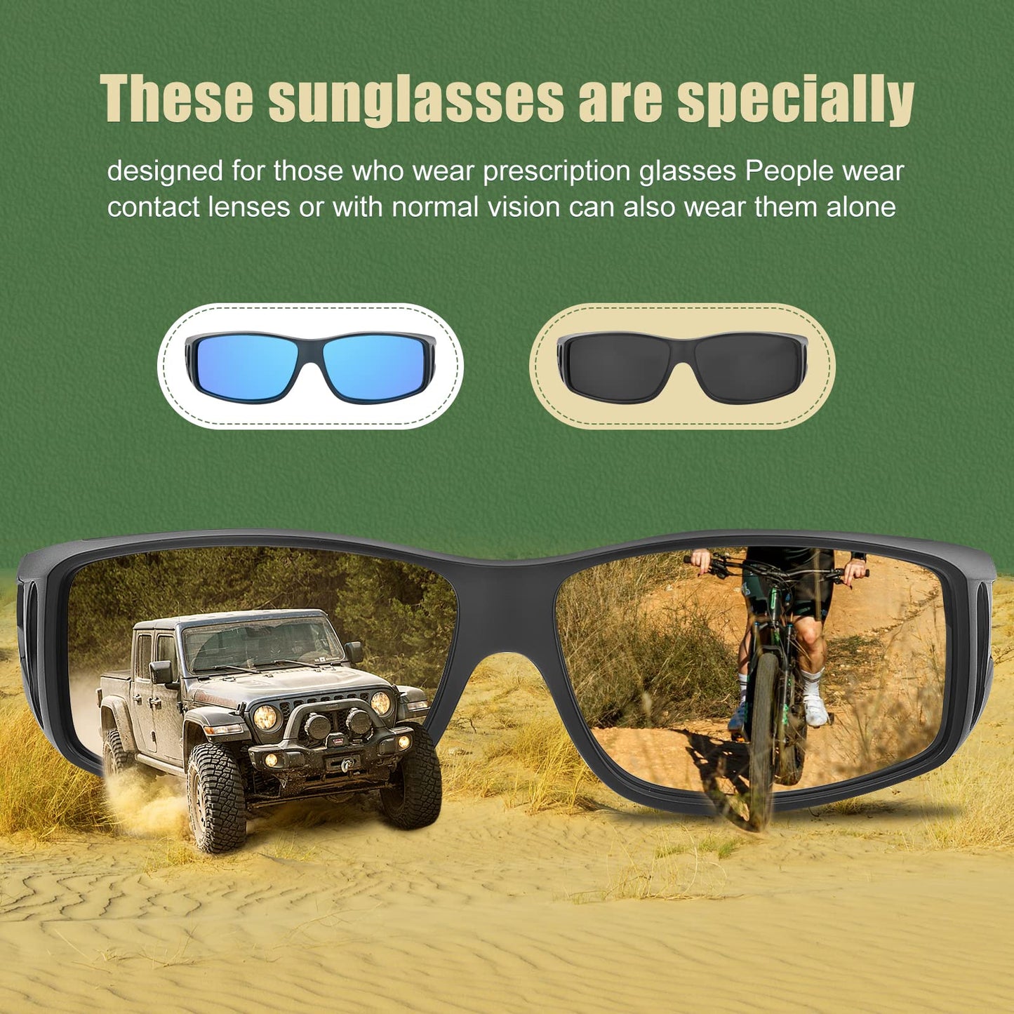 Farrobor sunglasses for glasses wearers Polarized Fitover Sunglasses Men Women 2 Set with UV400 for Driving Hiking Fishing Fitover 0311 (Classic Colors)