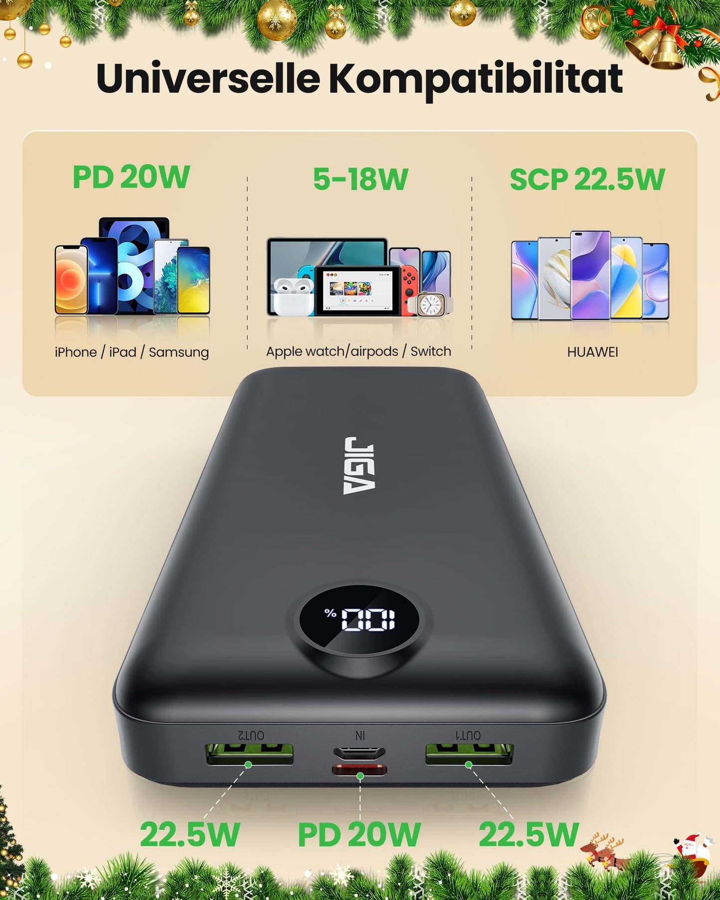 Power Bank 27000mAh Powerbank 22.5W External Battery, PD20W USB C Output Fast Charging Portable Charger for iPhone 16 15 14 13Pro, Huawei, Samsung, etc.