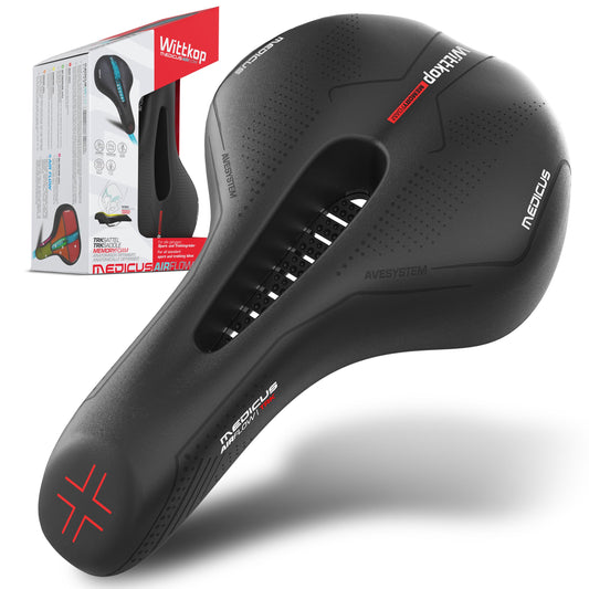 Büchel WITTKOP bicycle saddle with innovative 5-zone Medicus concept and orthopedic memory foam padding I comfortable bike saddle for women & men I MTB, trekking, city