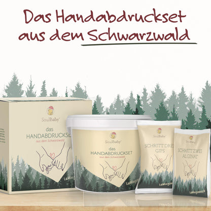 SOULBABY® 3D Handprint Set for couples with gift packaging I Plaster casting kit with extra large bucket I 100% Black Forest Made I Premium plaster hand casting couple with video instructions