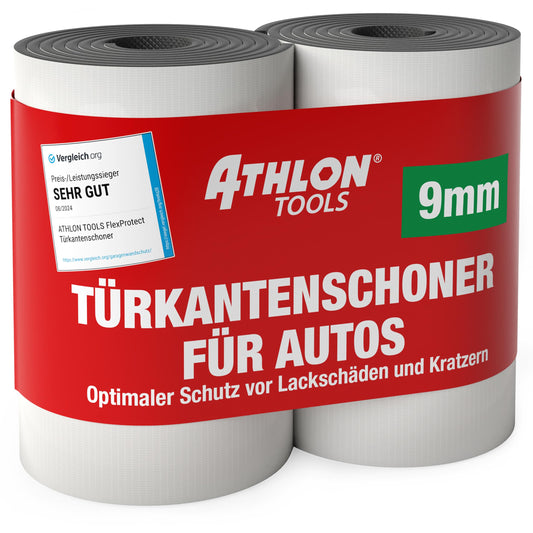 ATHLON TOOLS 2X Car Door Edge Guards (9mm) FlexProtect - each 2m long - Extra Thick Door Edge Protector, self-adhesive, water repellent (black)