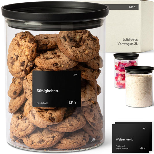KIVY Large 3L Airtight Glass Jar with Transparent Glass Lid - For Flour, Cookies, Candy, Laundry Detergent - Storage Glass - Flour Storage Glass - Storage Box - Cookie Jar