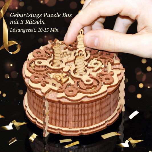 iDventure Happy Birthday Puzzlebox. Personalized birthday gift. Mechanical treasure chest. Escape room game 3D wooden puzzle puzzle. Brain teaser for adults and puzzle box for teenagers 14+