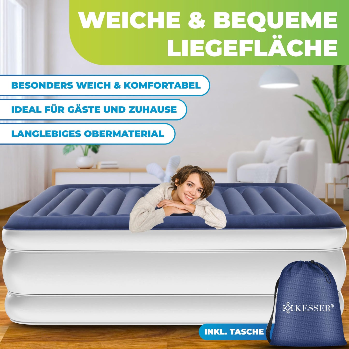 KESSER® Inflatable Mattress Airbed Self-Inflating Guest Bed with Built-In Electric Pump, Air Mattress for Camping or Home Use with Bag, Suitable for 1 Person - 203 x 95 x 51cm