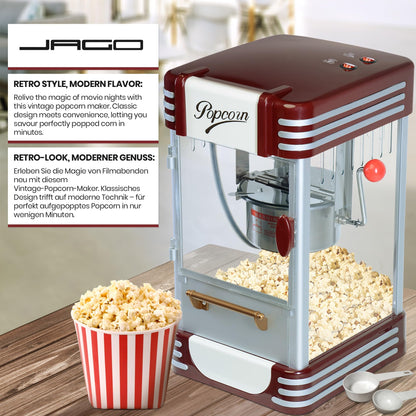 Jago® Popcorn Machine Retro - 60L/h, 200g/10min, Stainless Steel Pot, for salty popcorn - 50s style, Pro Popcorn Maker, Preparer, Machine