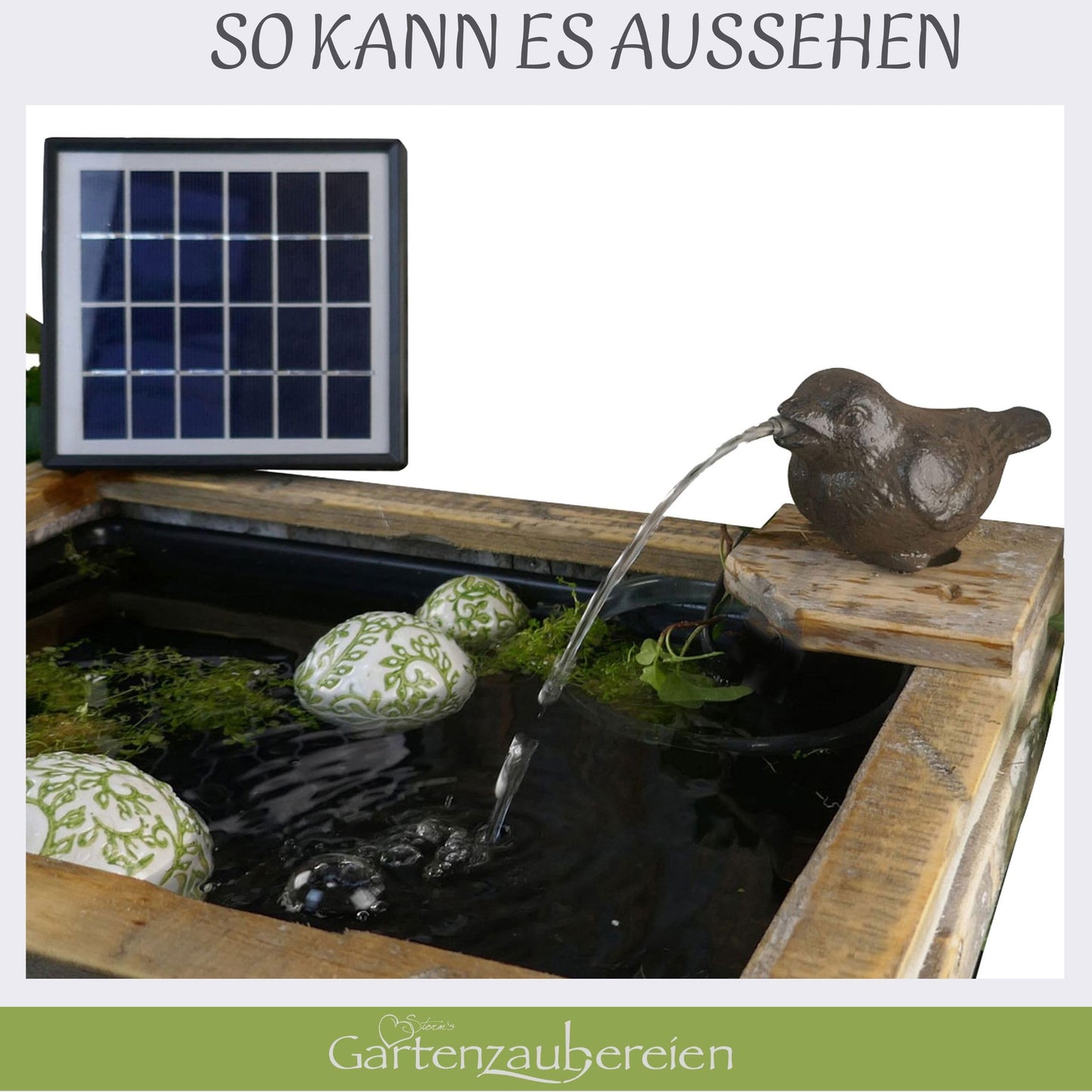 Storm's garden enchantments water feature sparrow incl. solar pump cast iron pond decoration