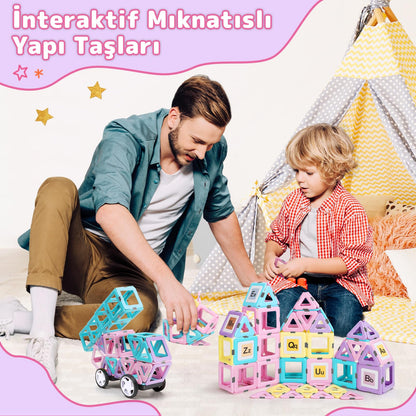 ECHOCUBE Magnetic Building Blocks, 120 pieces Magnetic Tiles with Magnet Wheel Set for Kids ages 3 and up, Magnetic Toy for girls boys Christmas Birthday Gift