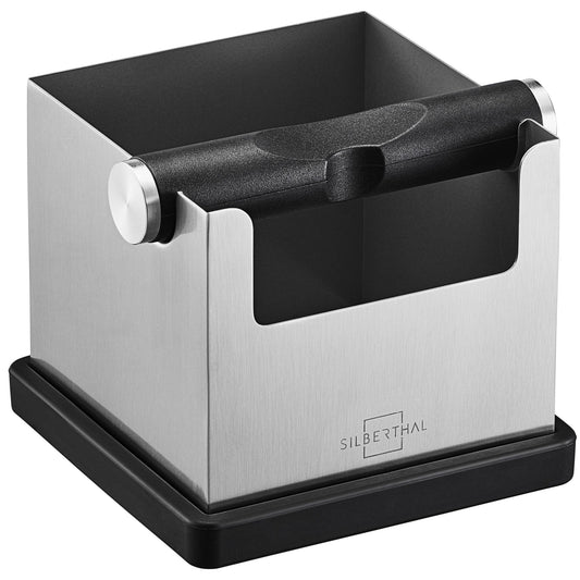 SILBERTHAL Knock Box for portafilter Stainless Steel - Version 2.0 - Tamper station and Knock Box with silicone rod 2in1 - Knock Box - Gifts for baristas