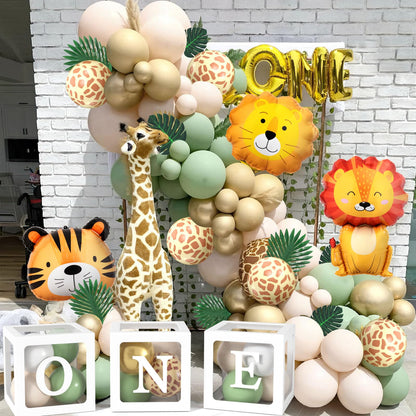 Jungle Safari Decor 1st Birthday Boy Wild One Birthday Decor with Sage Green Balloons Garland Balloon Box Safari Kids Birthday Decor Baby Shower Baptism Tropical Birthday Party Decor