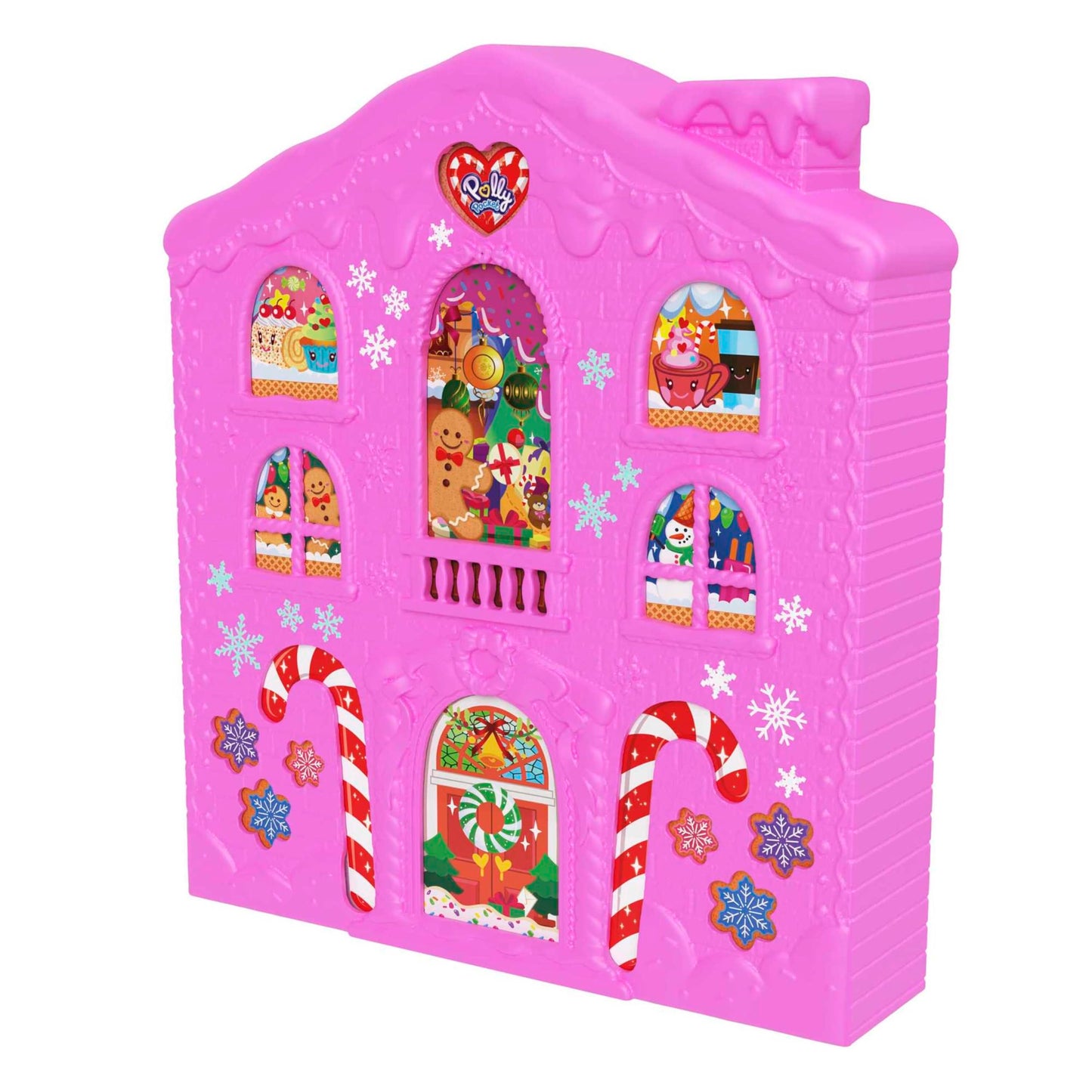 POLLY POCKET Advent Calendar House - 25 surprises, 2 dolls, 27 accessories, gingerbread house design, Christmas tree, skis, for kids ages 4 and up, HKW16